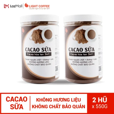 Combo 2 hũ bột cacao sữa 3in1 đậm đà, thơm ngon, không hương liệu Light Cacao 550gr/hũ