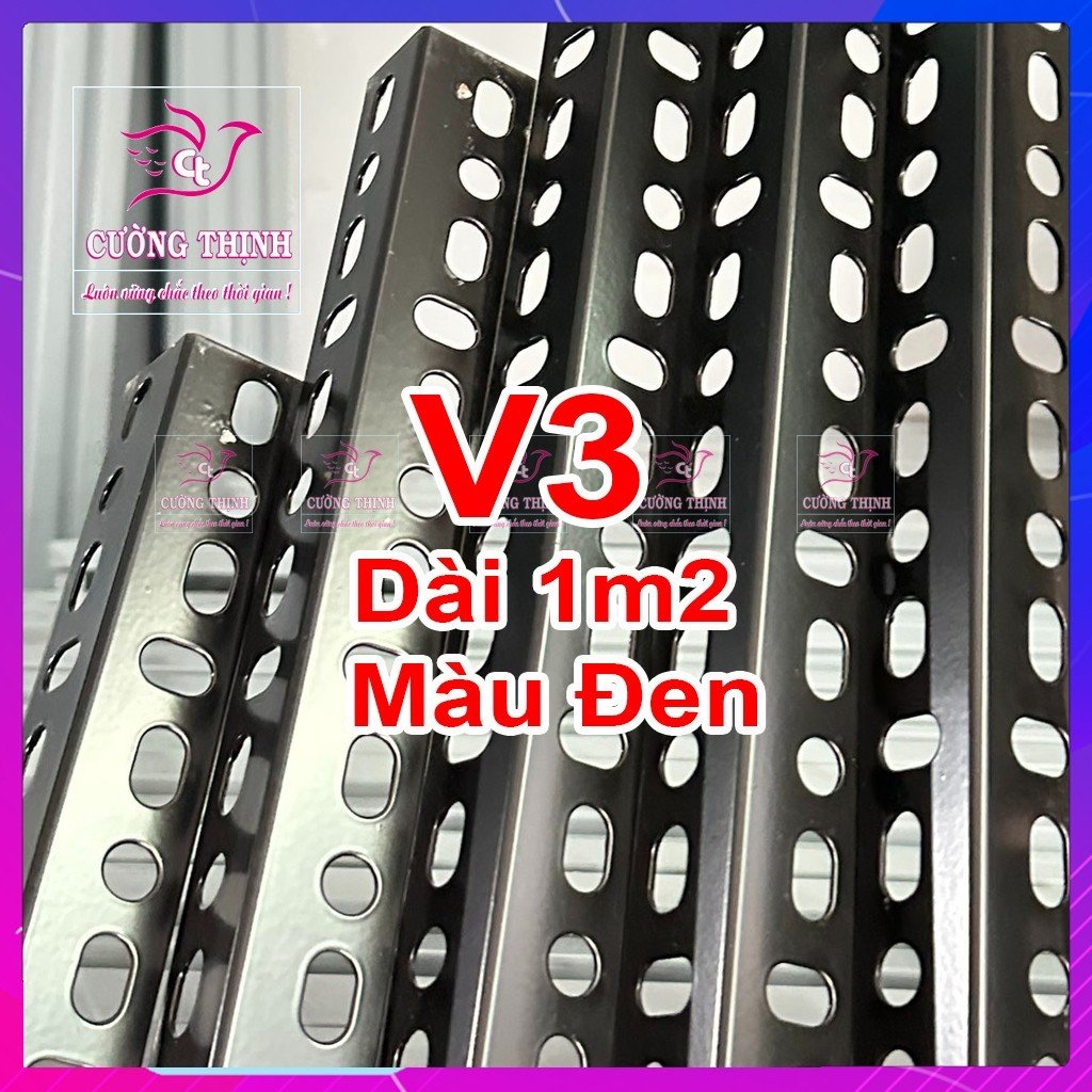 Sắt V lỗ (V3 dài 1m, dày 1,6mm) - Lắp ráp kệ sắt đa năng, Sắt V lỗ, Màu Đen