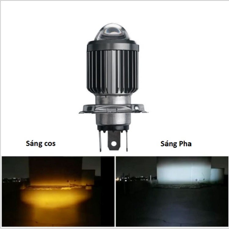 Đèn pha led xe máy bi cầu mini cos vàng pha trắng