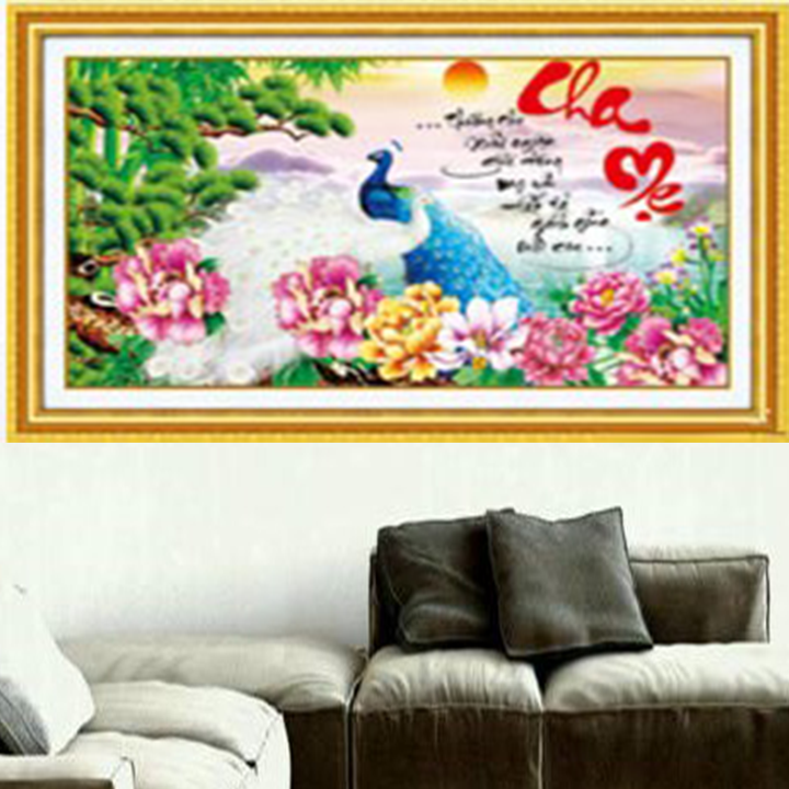 Tranh thêu chữ thập cha mẹ công hoa mẫu đơn 88897 - kích thước 70 * 40