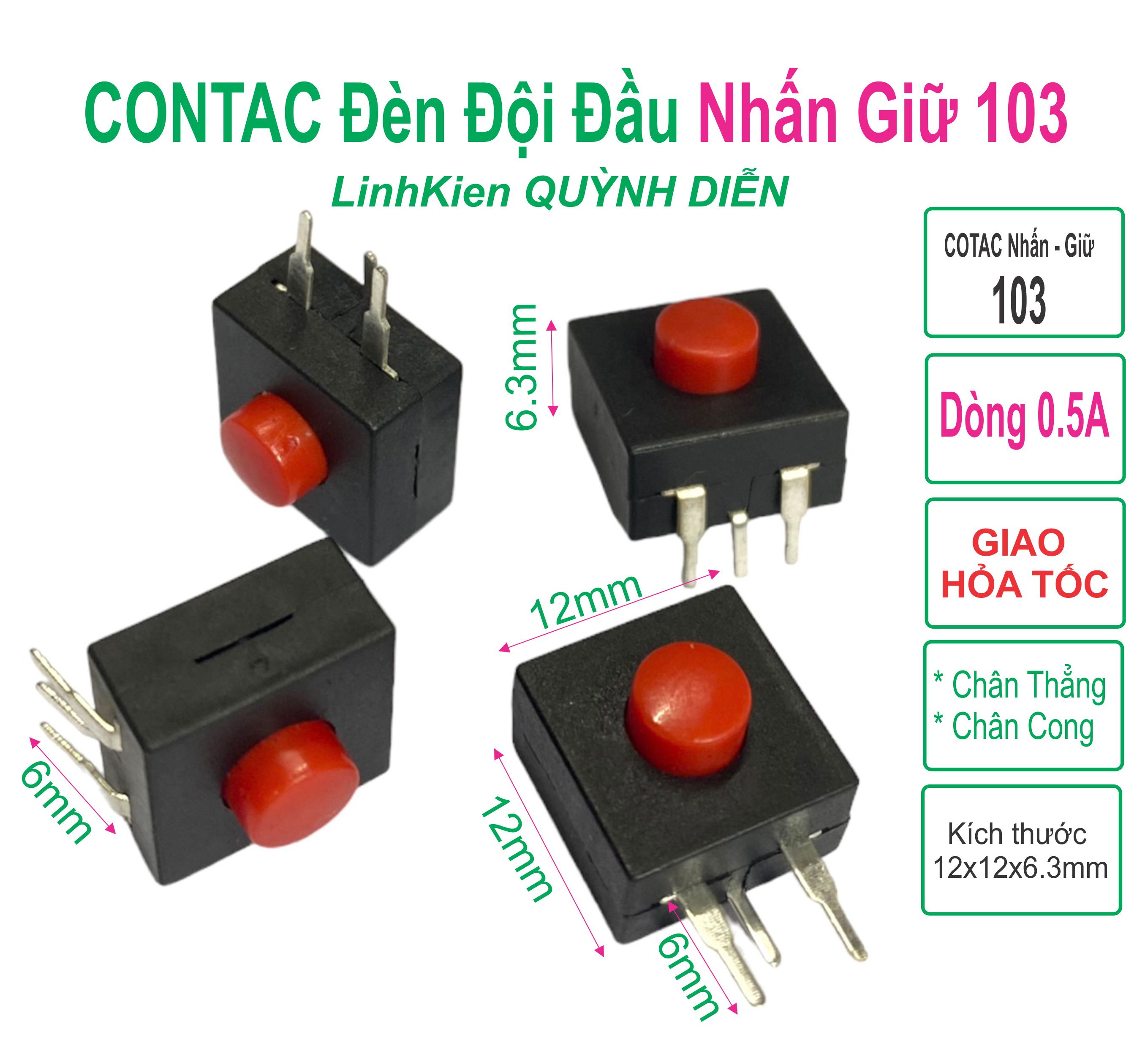 Combo 10 công tắc đèn PIN - đèn đội đầu 3 CHÂN, 3 CHẾ ĐỘ