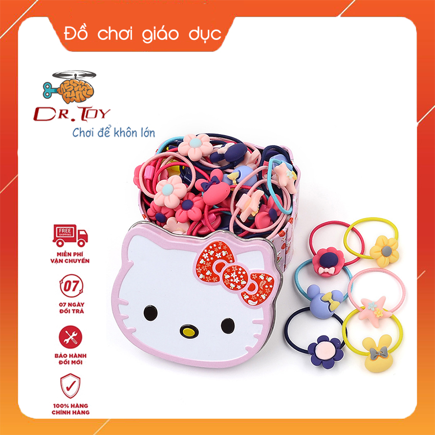 40 Dây buộc tóc kèm hộp Hello Kitty - chất liệu chun mềm, co giãn tốt không đau tóc bé, Set 40 dây buộc tóc dây chun nịt cột tóc nữ Hàn Quốc dễ thương cho bé gái nhiều mẫu