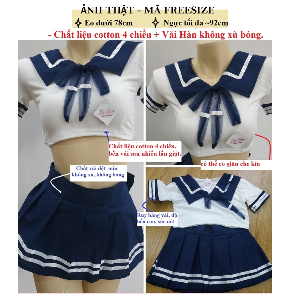 Bộ đồ ngủ nữ đẹp sexy cosplay nữ sinh Nhật Bản gợi cảm - set ngủ cosplay thủy thủ croptop + đầm dáng xòe - TT001- xanh đậm