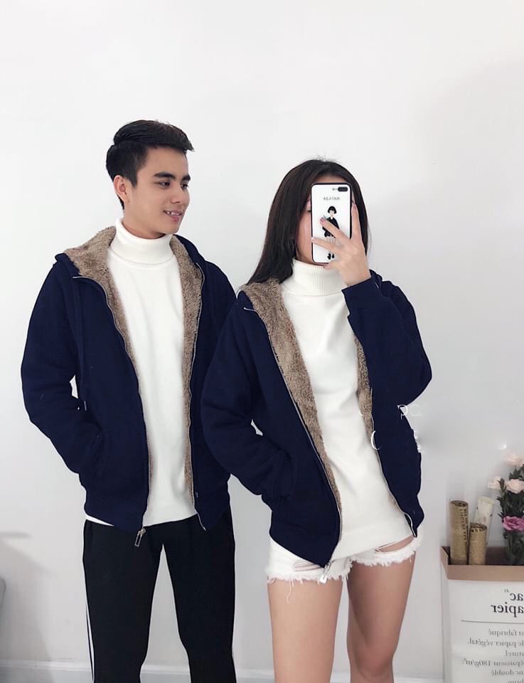 áo khoác nỉ  lót lông siêu ấm họa tiết đơn giản tinh tế xịn sò