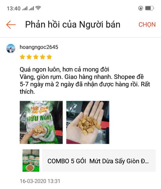 [ combo 2  gói]MỨT DỪA SẤY GIÒN HỮU NGHỊ