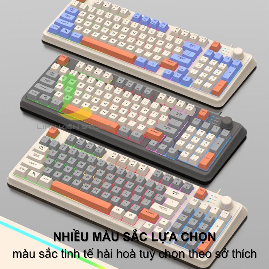 Bàn phím giả cơ gaming XUNFOX K82 - Bàn phím chơi game thiết kế 94 phím có đèn led 7 màu kèm theo nút vặn âm lượng