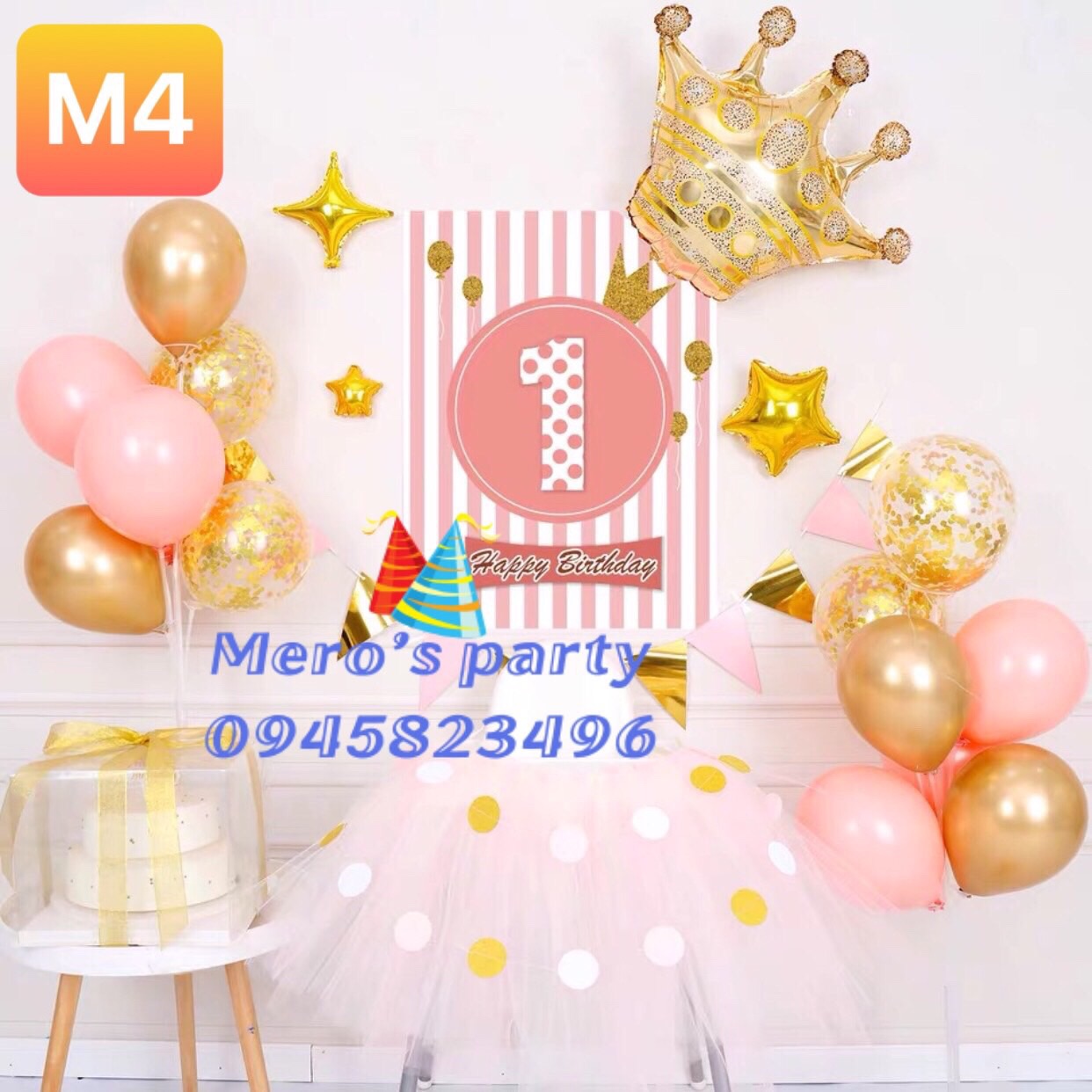 (Kèm 2 trụ bóng)trang trí sinh Nhật backdrop