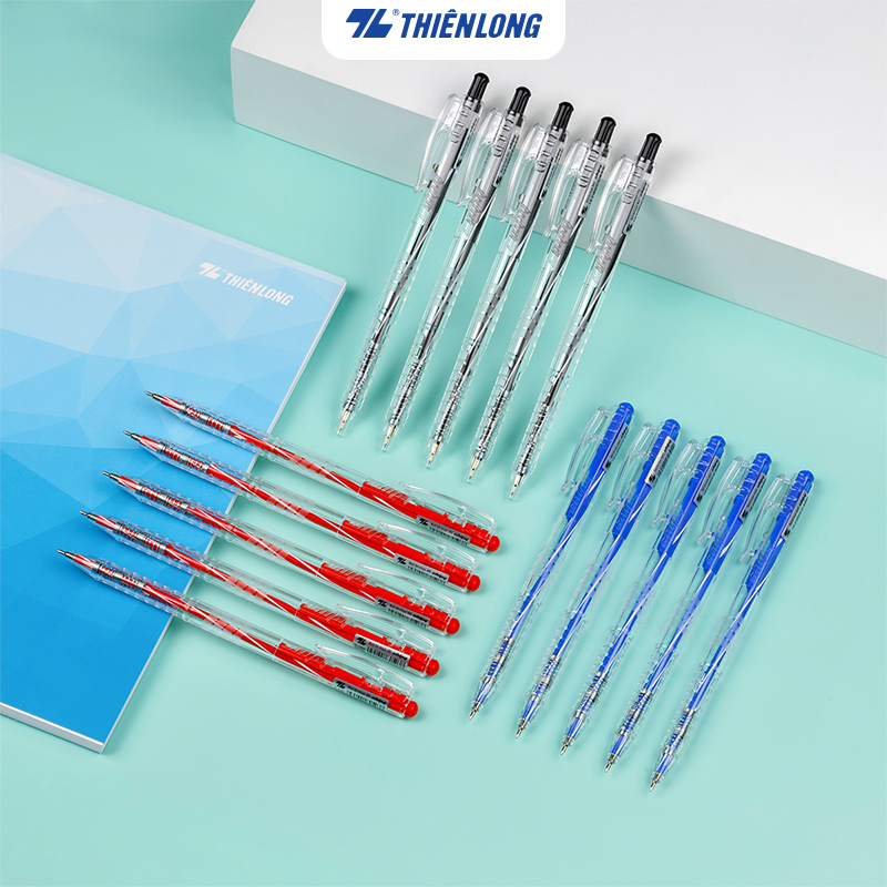 Combo 20 Bút bi Thiên Long TL-089 ngòi 0.5mm mực xanh đỏ đen dạng bấm cò nơi cầm tay có tiết diện tam giác vừa vặn với tay