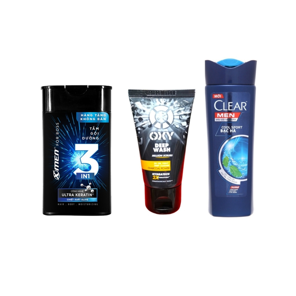 Set 3 món: sữa tắm gội 2in1 xmen 85g + dầu gội clear 70g + sữa rửa mặt 0xy 25g