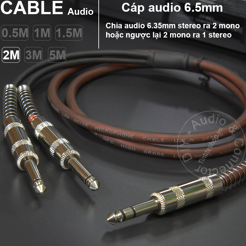 6.35mm stereo to 2 6.35mm mono cable DIY 0.5M đến 5M