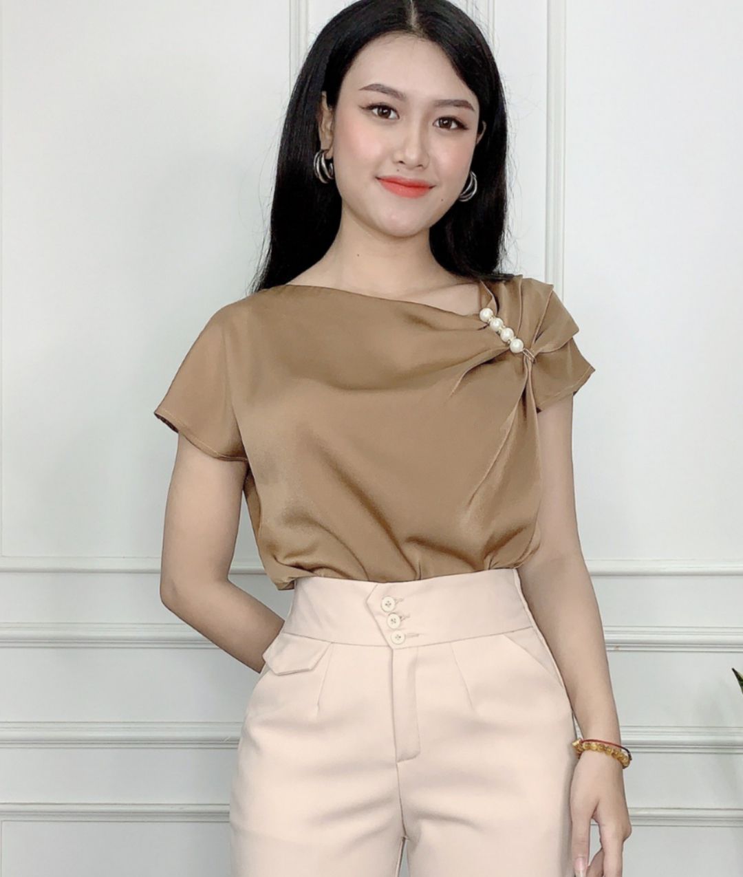 áo lụa đính ngọc - áo kiểu nữ