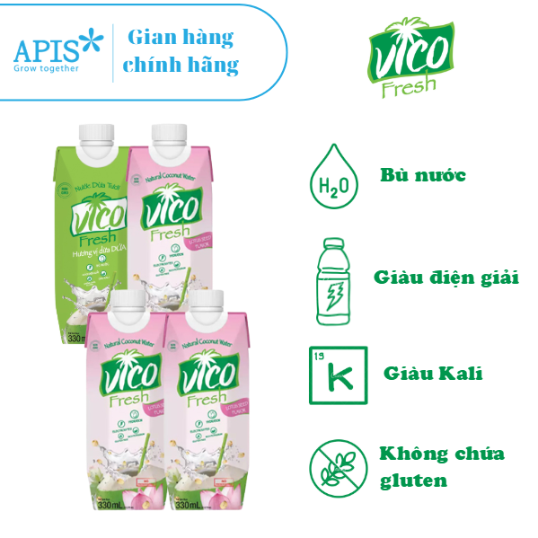 COMBO 4 HỘP NƯỚC DỪA VICO FRESH 330ML (1 DỨA, 3 SEN)