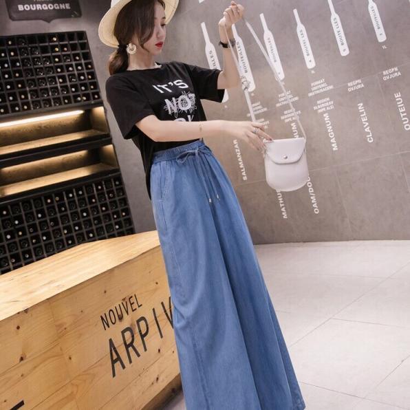 QUẦN DENIM ỐNG SUÔNG LƯNG THUN