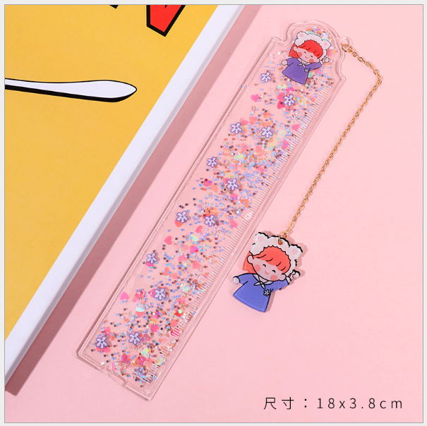 Thước Gel kim tuyến, kim sa lấp lánh chuyển động kèm dây phụ kiện đáng yêu