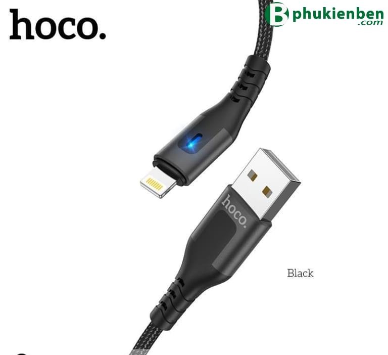 Cáp sạc hoco du08/du08 plus lightning usb dành cho iphone/ipad sạc nhanh 2.4a dây bọc dù chống đứt gẫy gập có đèn led dài 100cm/200cm