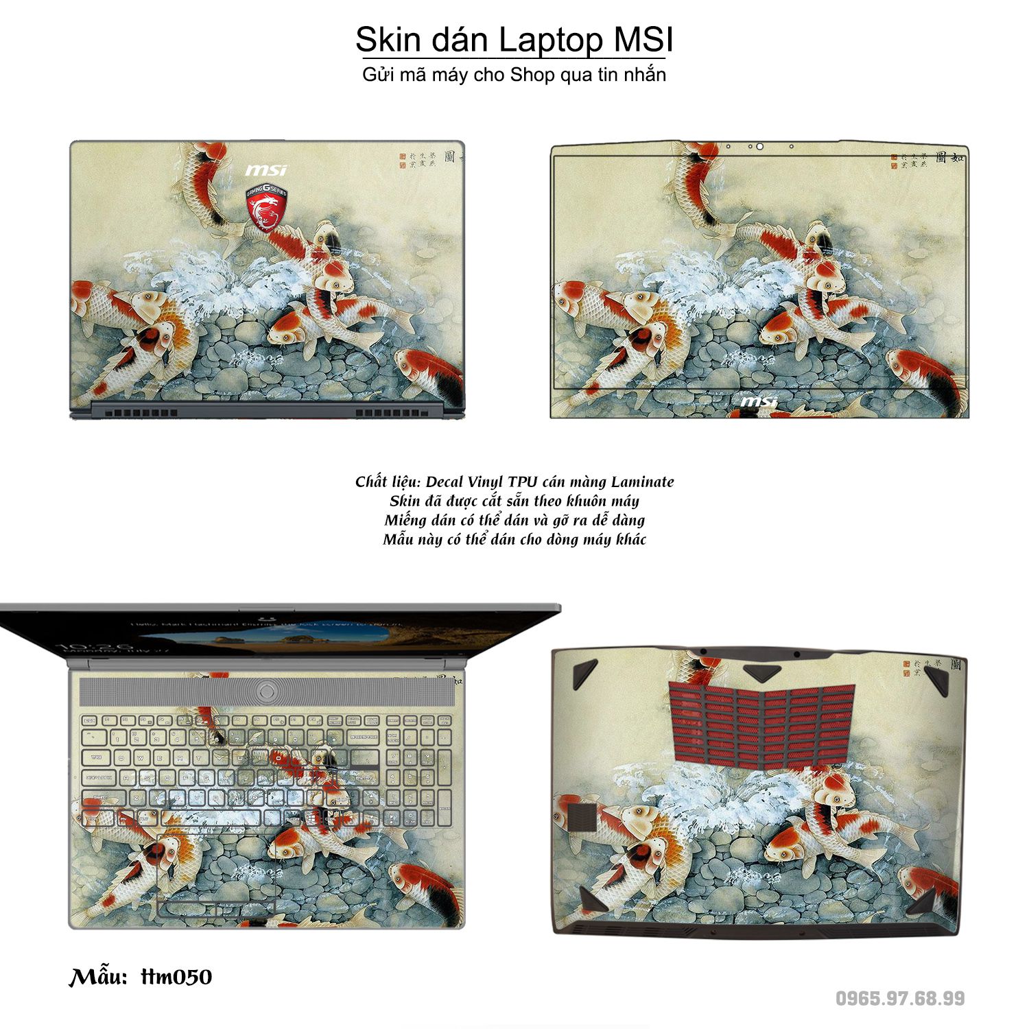 Decal Skin dán Laptop MSI mẫu Tranh thủy mặc