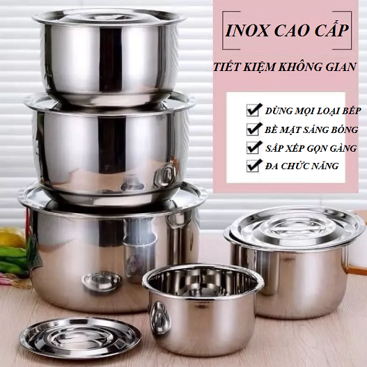 Bộ 3 nồi inox sony cho mọi loại bếp, nồi inox nắp inox dày 0.4mm - bộ nồi sony, nấu - luột - xào - kho. đức nhung store