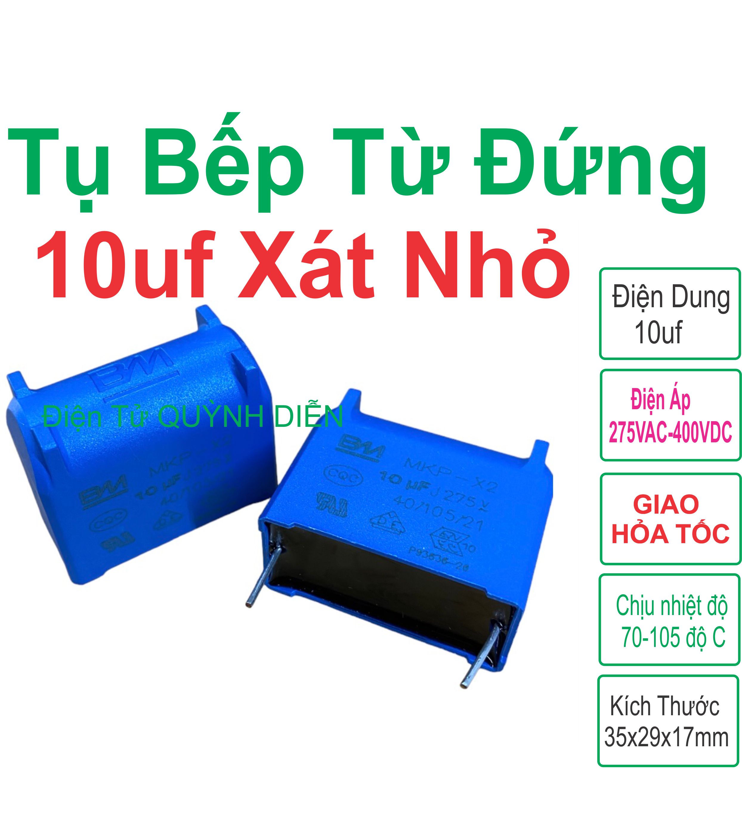 Combo 10 Tụ bếp từ 10uF 400V đứng - XÁC NHỎ - linh kiện điện tử QUỲNH DIỄN