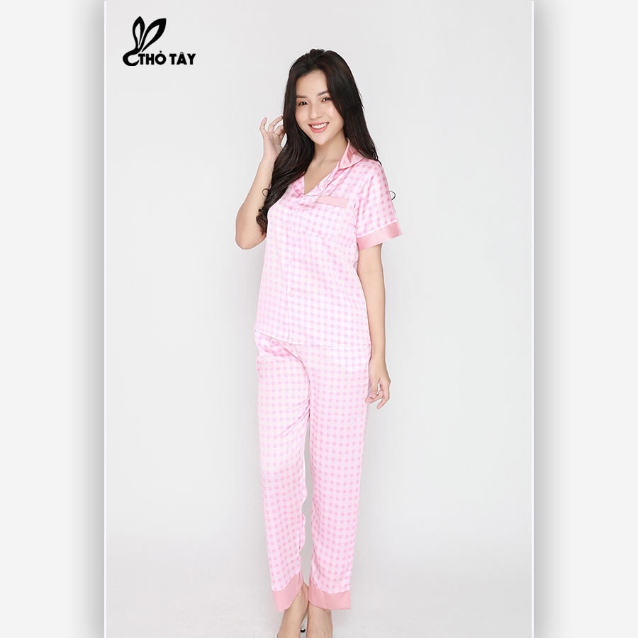 Đồ Ngủ Pijama Lụa Satin Dài Họa Tiết - THỎ TÂY DB255B251