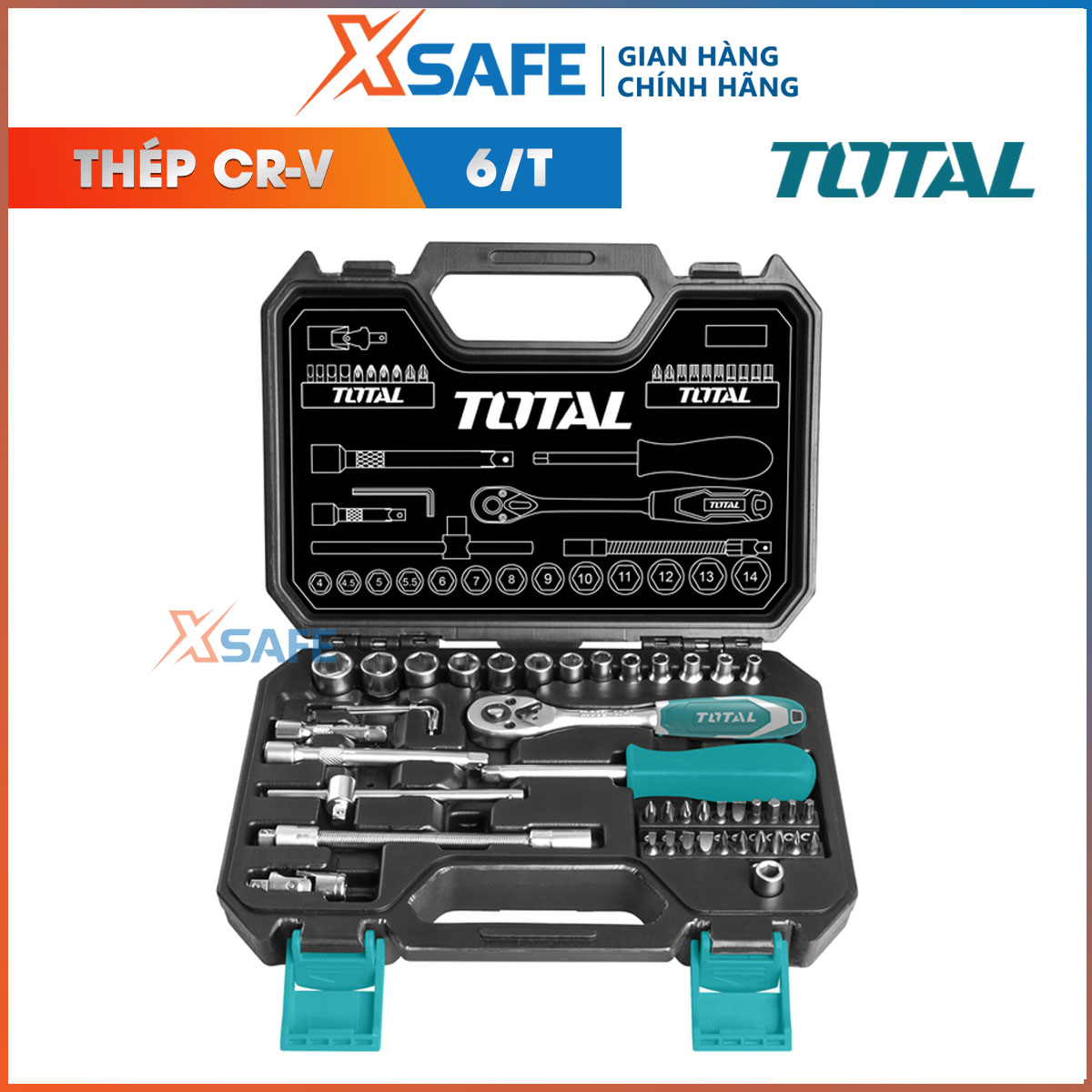Kits multifunction 45 details Total THT141451 1/4 "socket variety CR-V chrome plated, coated with anti-rust, durable heat resistant, good strength wear-resistant genuine delivery xsafe