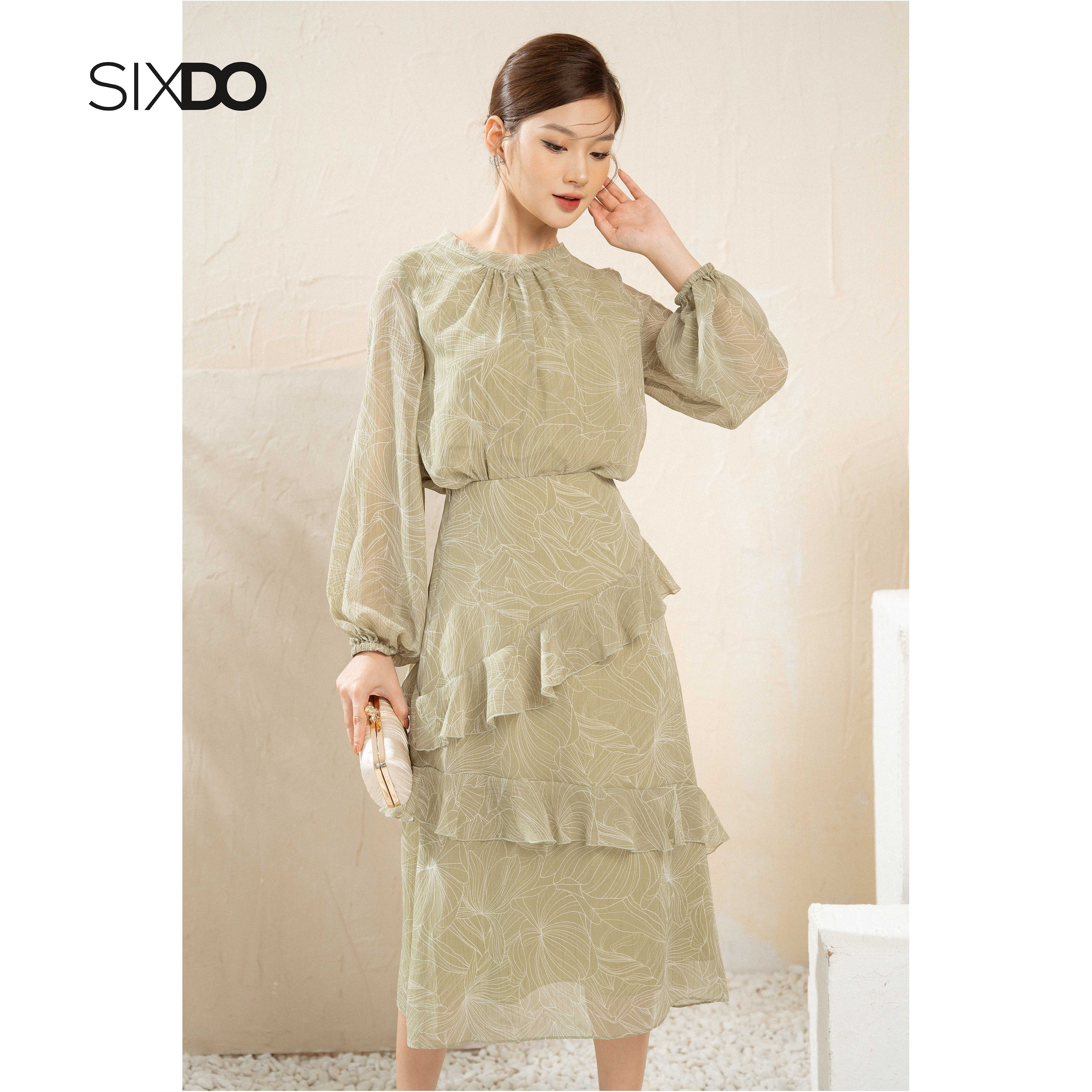 Chân váy voan phối bèo thời trang SIXDO (Floral Midi Voile Skirt)