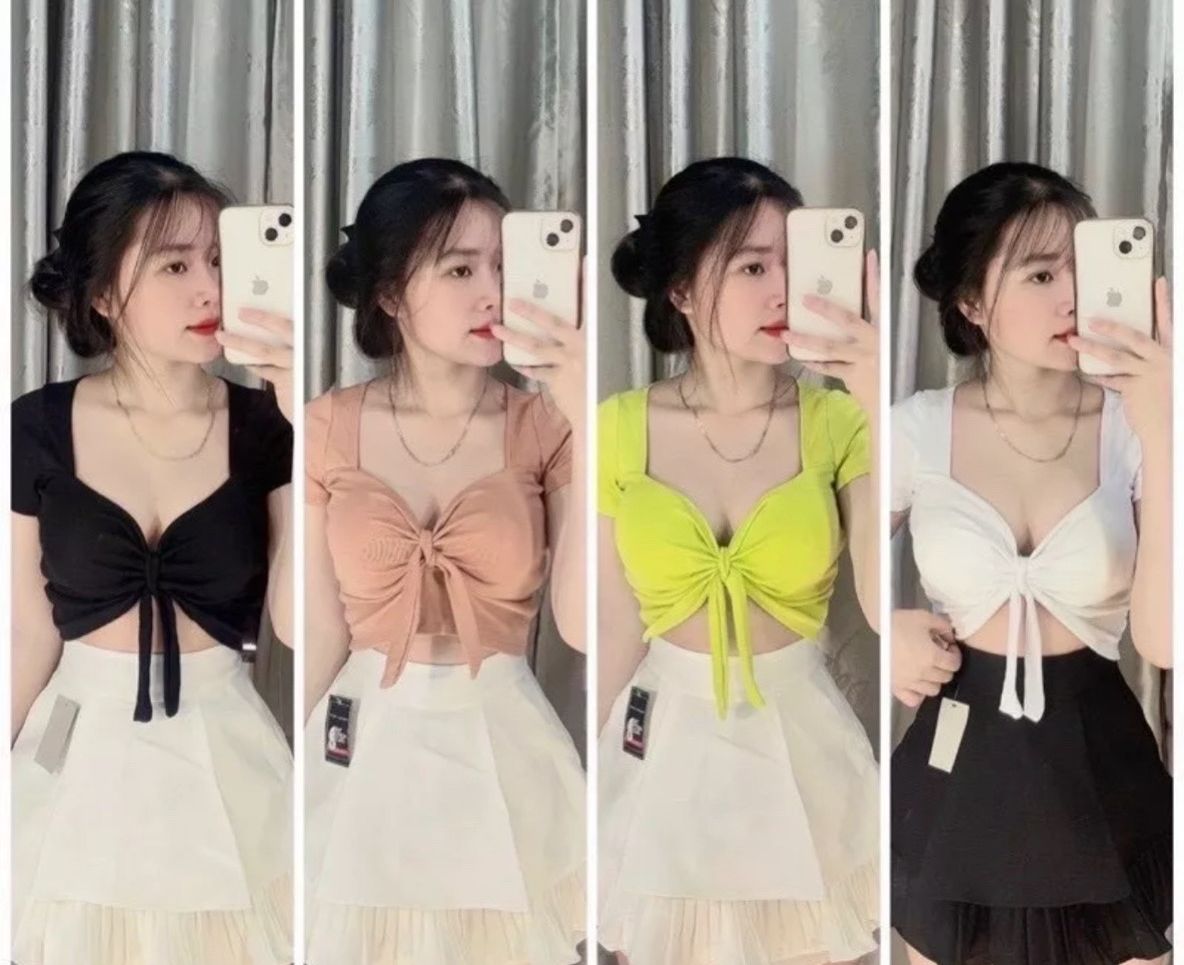 Áo croptop borip cột nơ có mút đủ màu tôn dáng