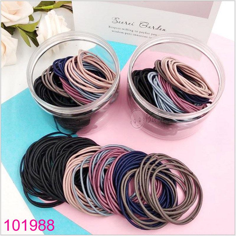 SET 100 SỢI THUN CỘT TÓC NHIỀU MÀU SẮC KÈM TÚI ZIP