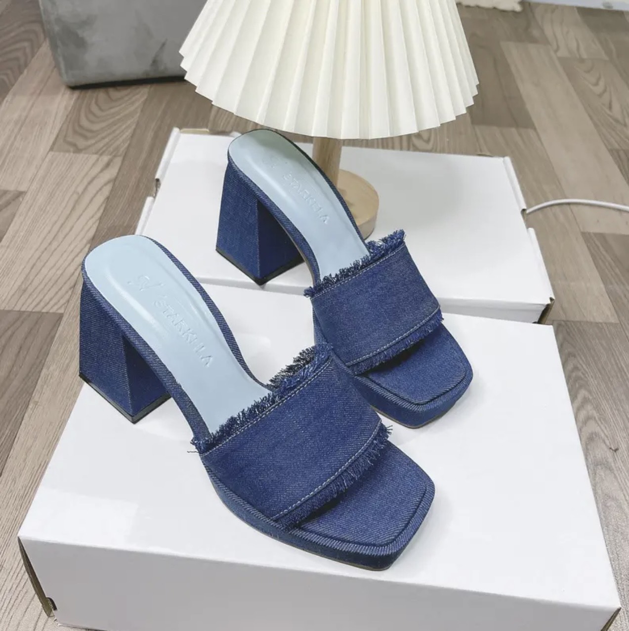 dép cao gót 10 cm phối jean cap cấp