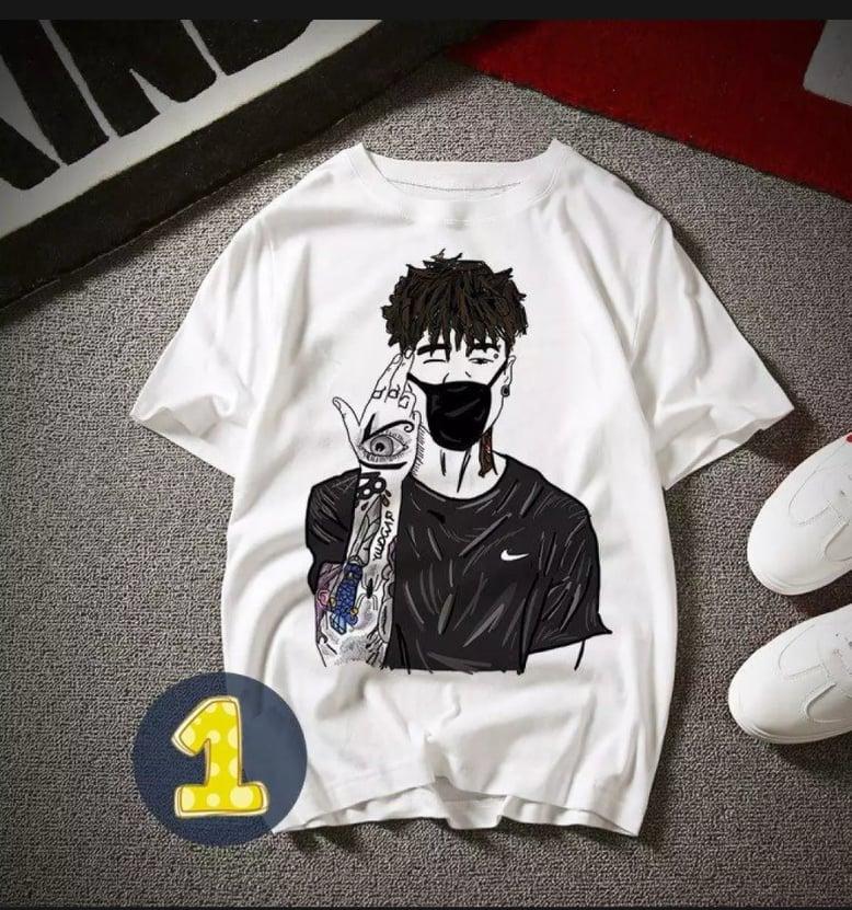 Áo thun nam Hàn Quốc form rộng in hình Chàng Trai Áo Đen độc lạ vải dày mịn mát