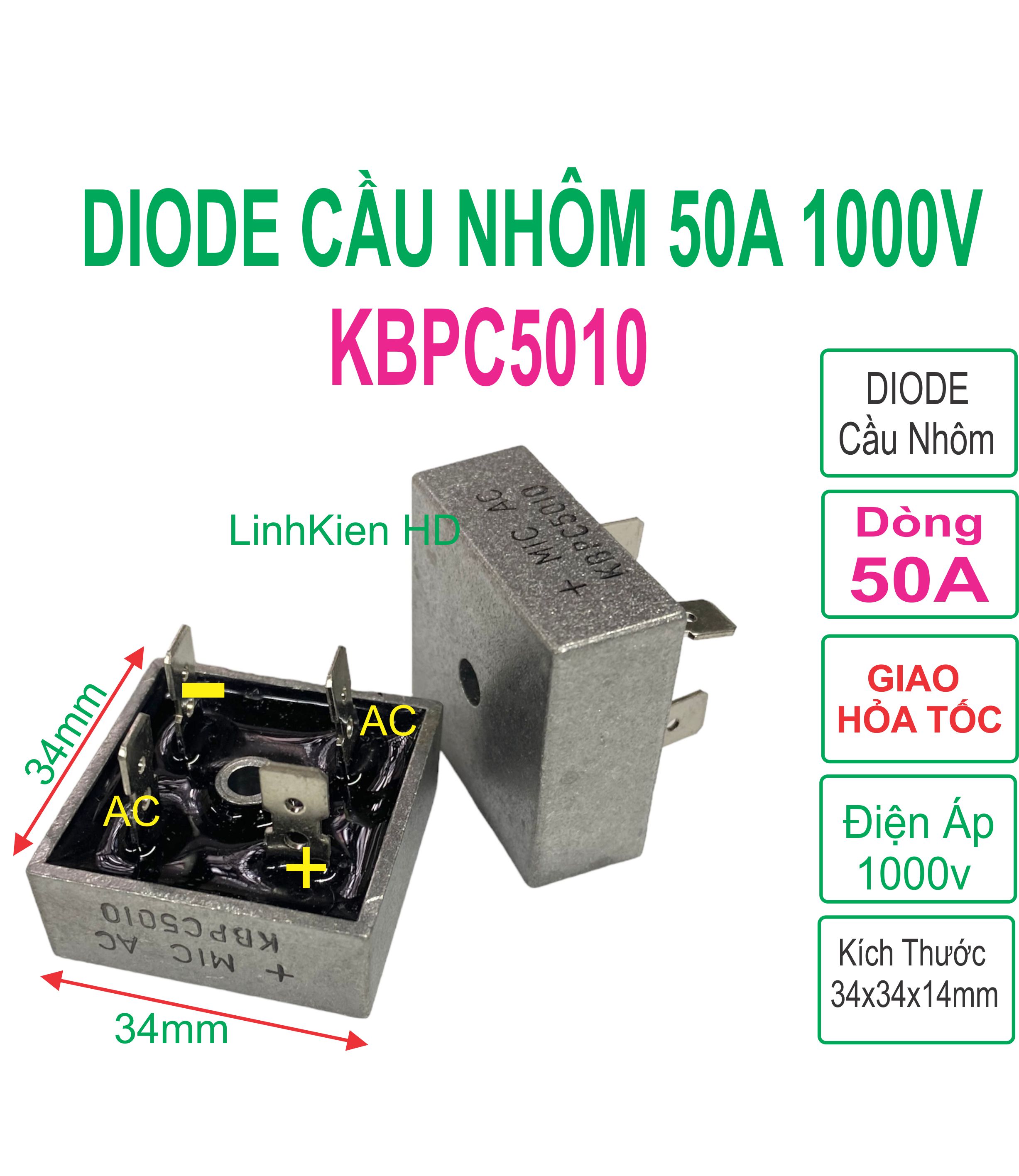 Diode cầu nhôm xám mic kbpc5010 50a 1000v diot cầu chỉnh lưu 4 chân linhkien hd
