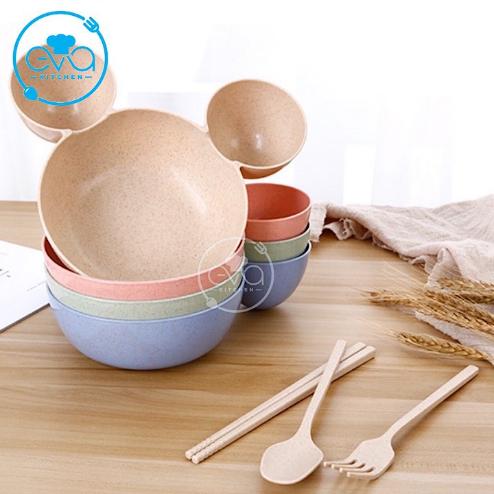 Bộ Chén Ăn Dặm Lúa Mạch Gồm Đũa Muỗng Nĩa Cho Bé