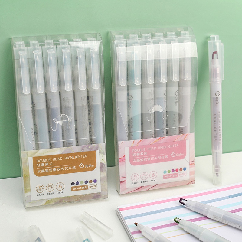 Bút dạ Highlighter Double Head bút đánh dấu hộp 6 cây