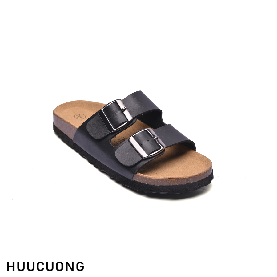 Dép sandal đế trấu nam nữ 2 khóa đen