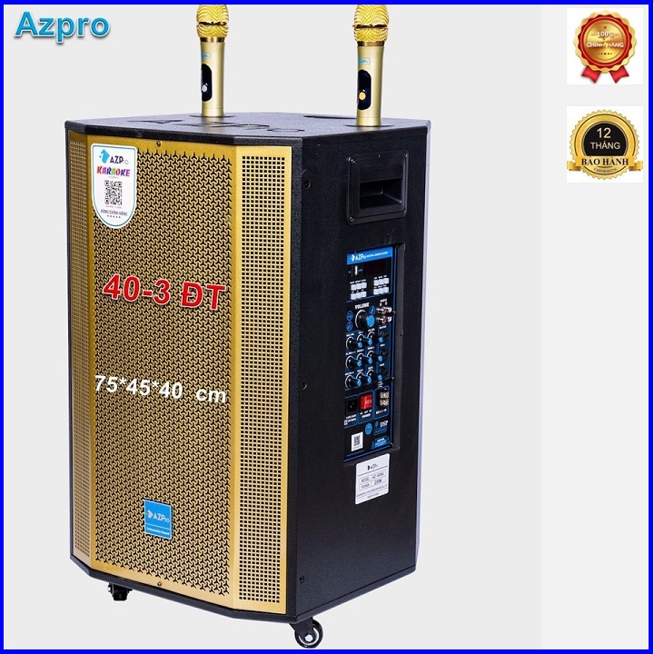 Loa kéo chính hãng AZPro AZ-1508-A Bass 40 thùng gỗ cao cấp,Mẫu loa 3 đường tiếng  mạch 10 núm chỉnh,Tặng 2 mic không dây