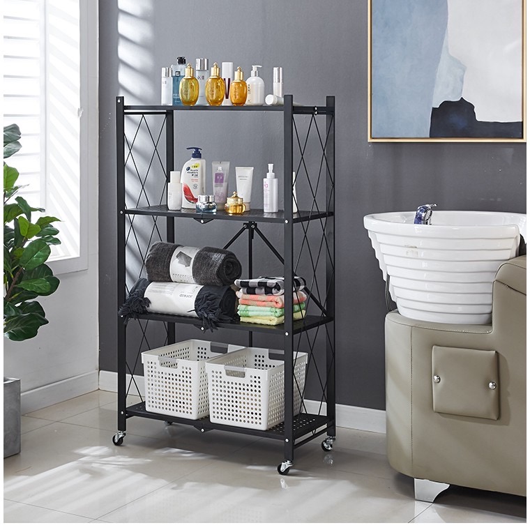 Kệ sắt 4 tầng gấp gọn có bánh xe