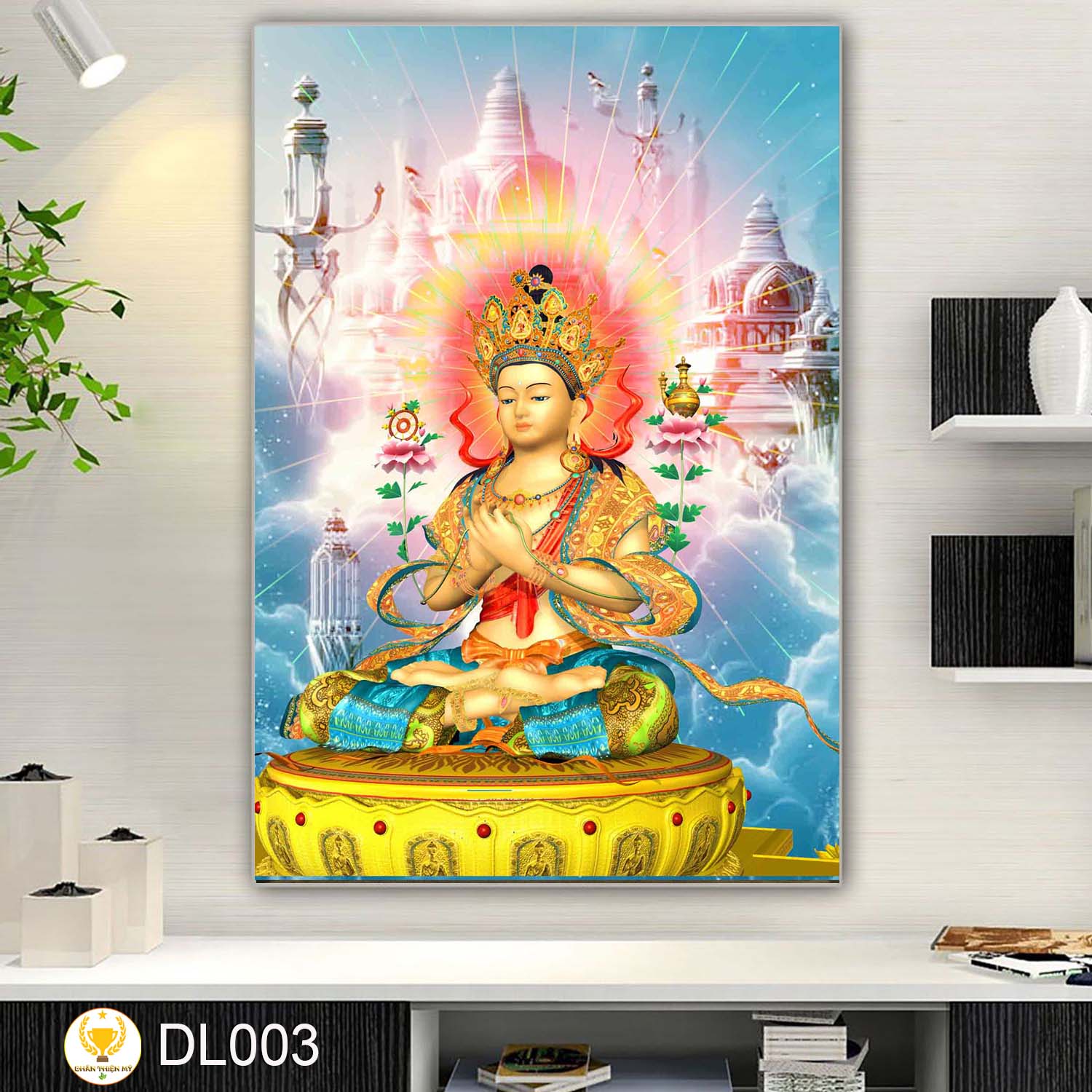Tranh Phật Di Lặc có khung tặng kèm đinh treo tranh