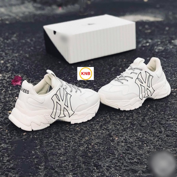Giày Thể Thao Sneaker Nam Nữ MLB NY chữ nổi màu đen giày độn đế cao, đường chỉ may tỉ mỉ, in 3d không bong tróc