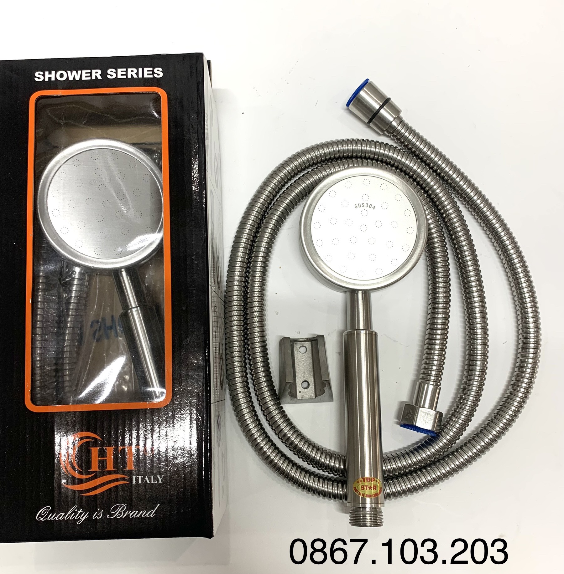 Vòi sen tắm tăng áp mặt tròn inox sus 304