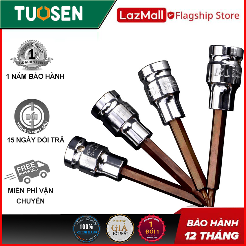 Đầu cắm kéo dài vặn đai ốc với mũi tô vít hoa thị, tô vít lục giác, tô vít 12 góc cạnh TUOSEN