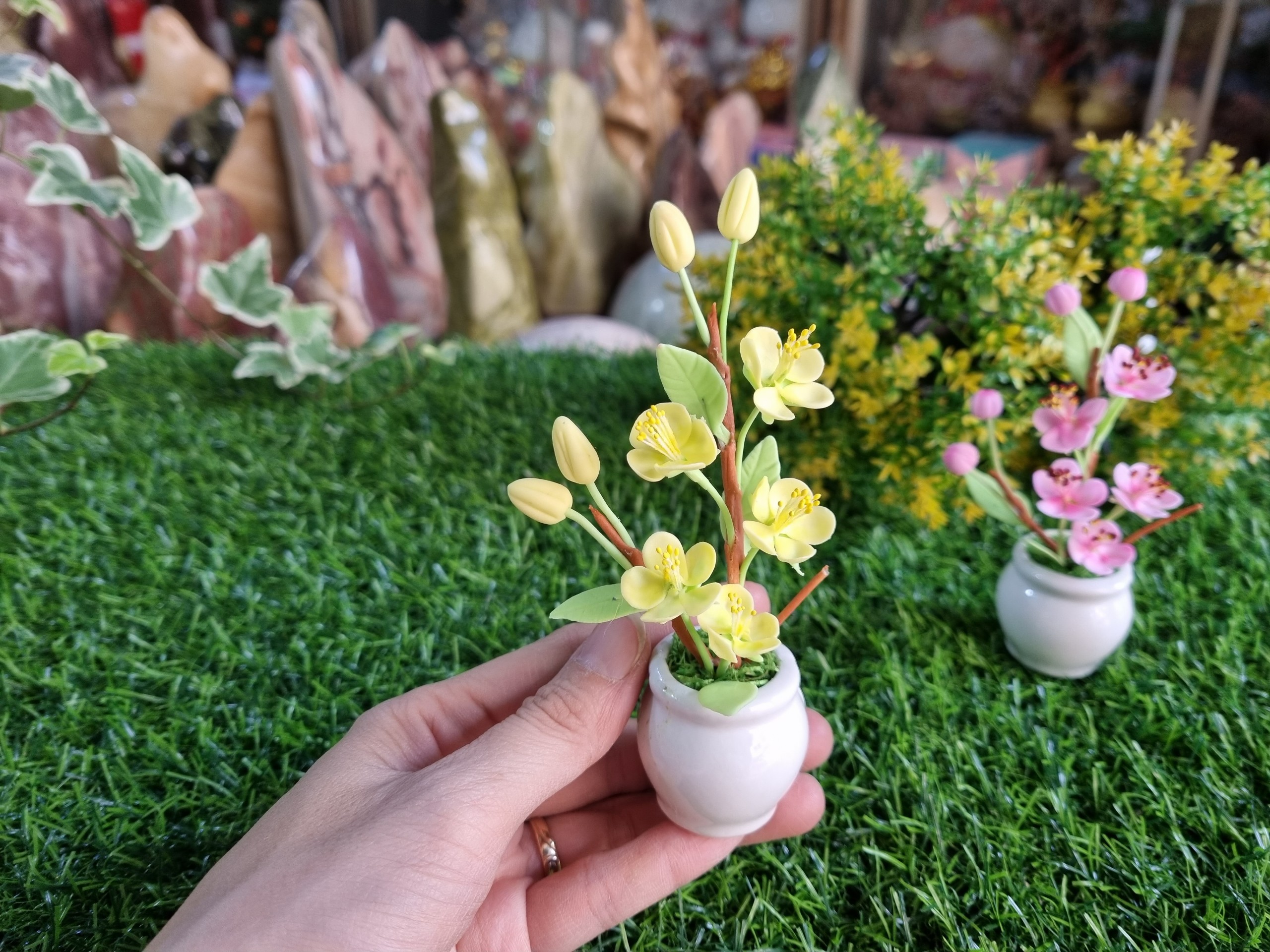 Chậu hoa mai  - hoa đào bằng đất sét Nhật cao cấp