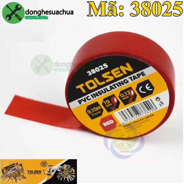 Băng keo điện đỏ tolsen 38025 dài 9.15m dày 0.13mm bảng 19mm