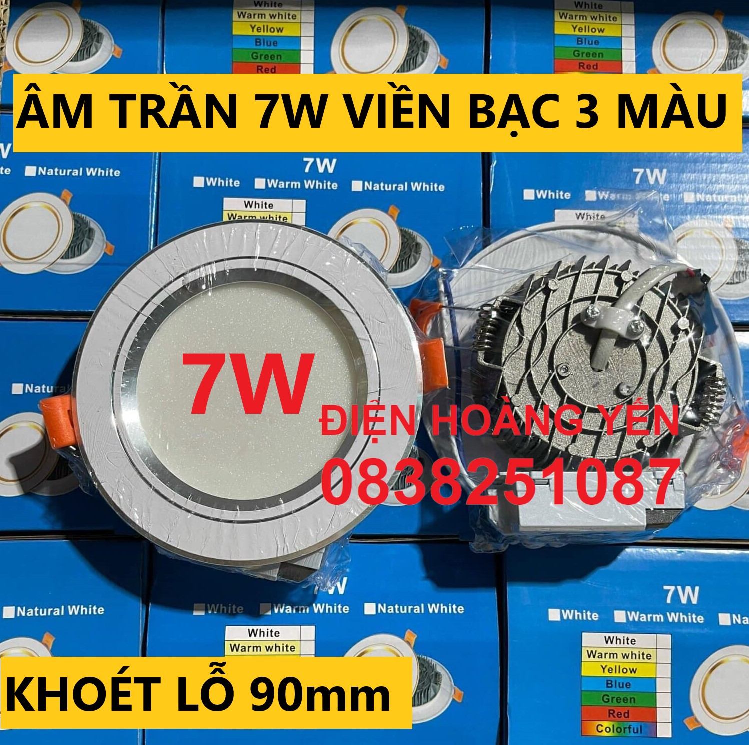 Bộ 10 đèn led âm trần viền bạc 7w 3 chế độ
