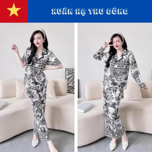 Bộ Pyjama lụa xước ánh kim cao cấp (free size: 45kg đến 65kg) HÀNG THIẾT KẾ MỚI.