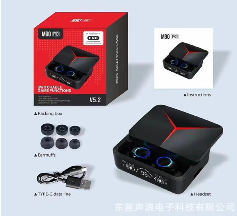 Tai nghe không dây gaming M90 Pro bluetooth 5.3 Âm bass cực to chống ồn chống nước bảo hành 2 năm