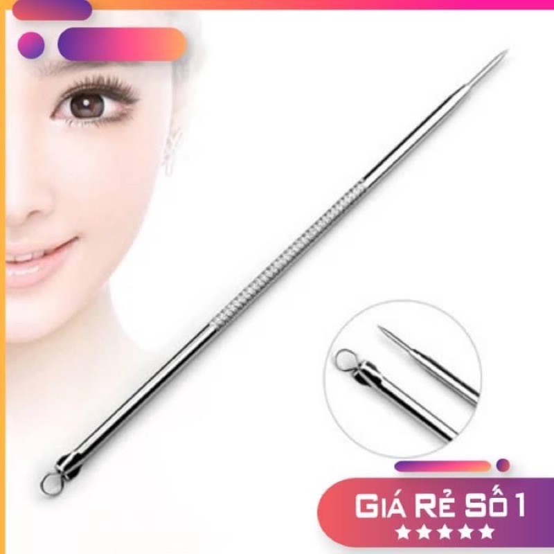 Cây Nặn Mụn 2 Đầu-Que Nặn Mụn Inox Cao Cấp (kèm túi bọc)