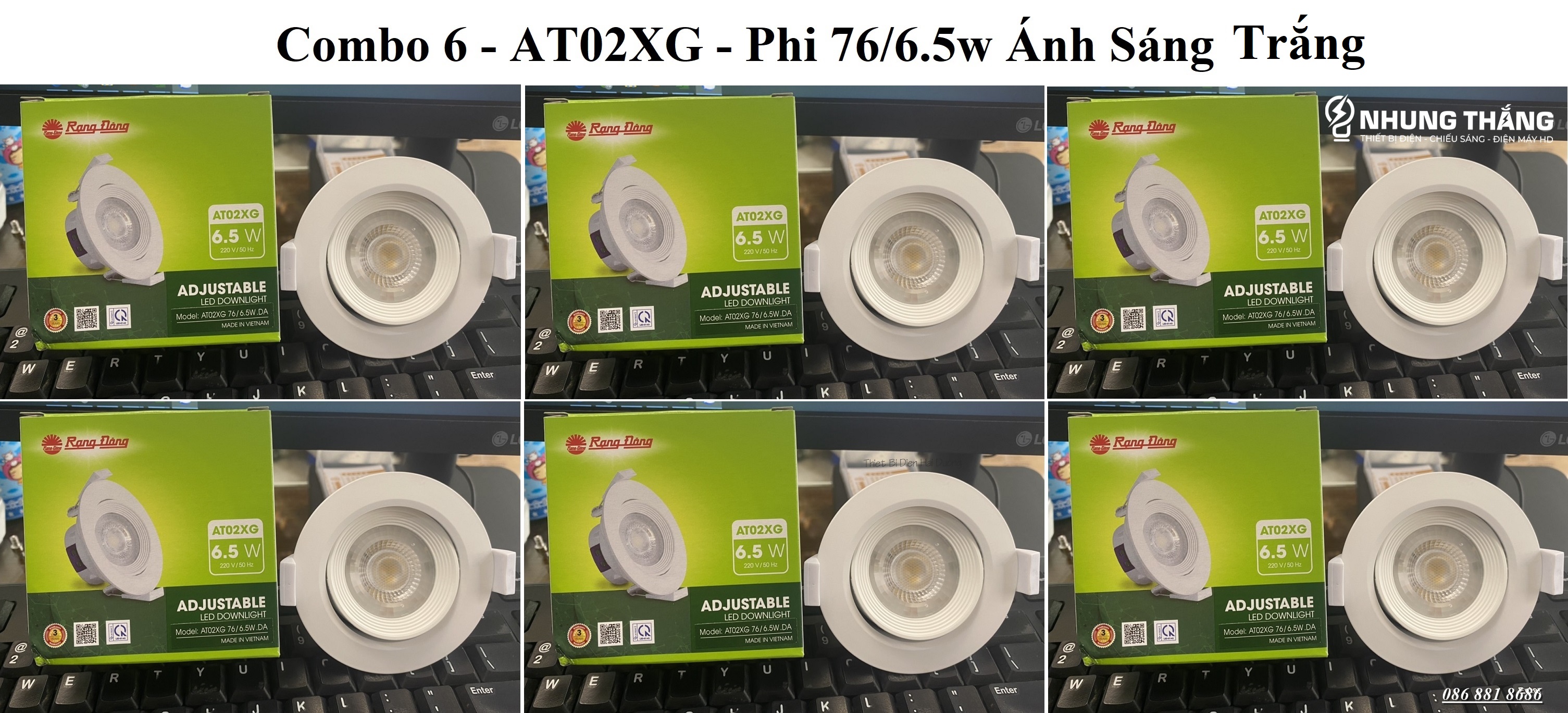 Combo 6 đèn led âm trần downlight rạng đông model d at02 xg 76/6.5w - thay đổi được góc chiếu - bảo hành 2 năm