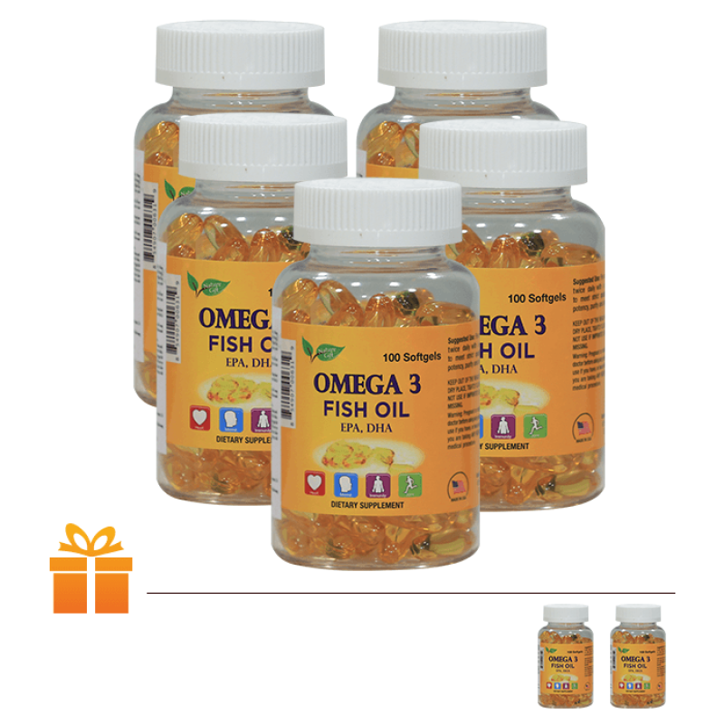 Bộ 5 hộp dầu cá Omega 3 Nature Gift Fish Oil (100 viên/hộp) | TẶNG: 2 Hộp Omega 3 Nature Gift 100 viên cùng loại nhập khẩu