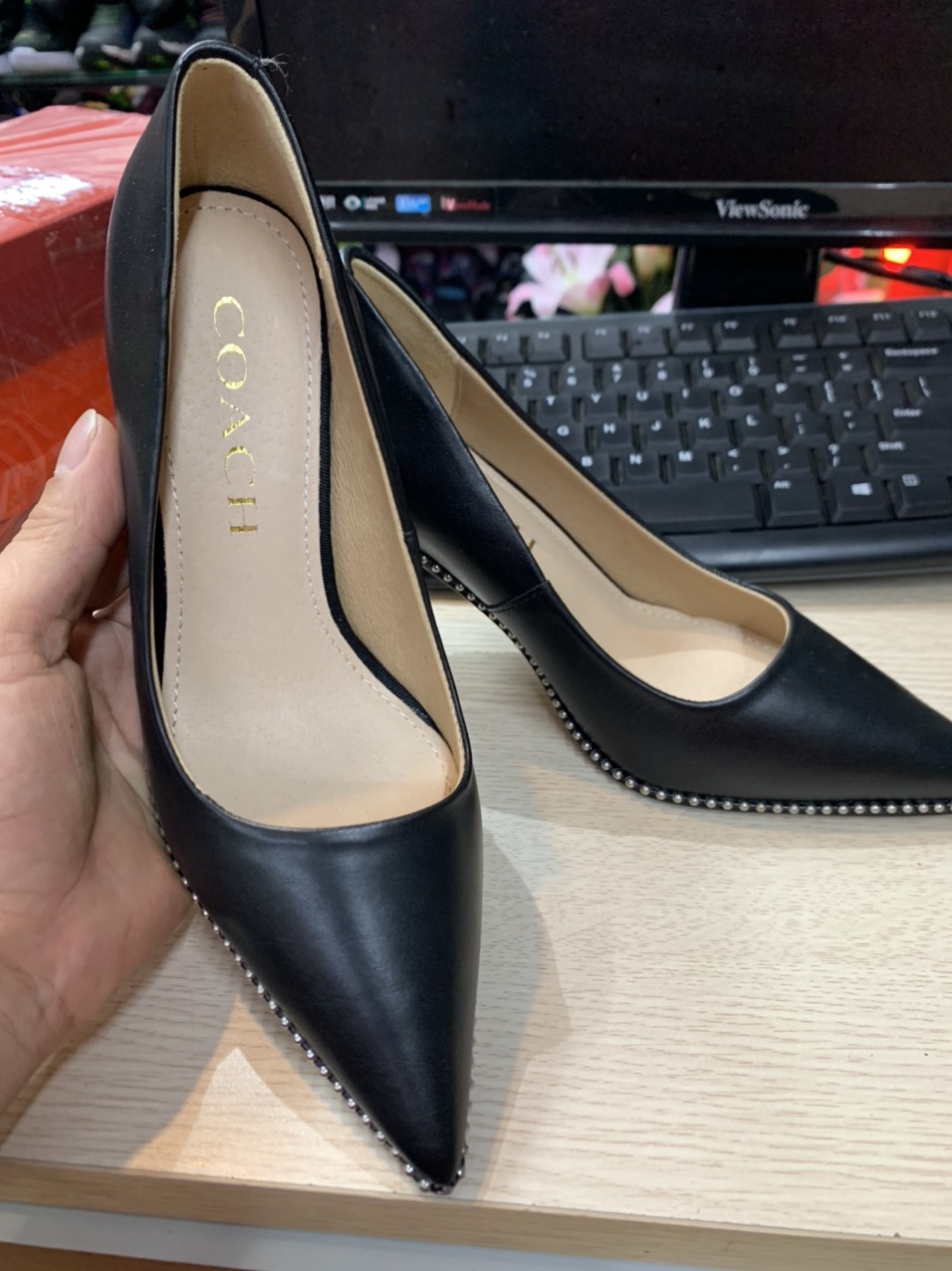 Giầy Coach Nữ Gót Nhỏ Cao 8cm Hàng Da Thật