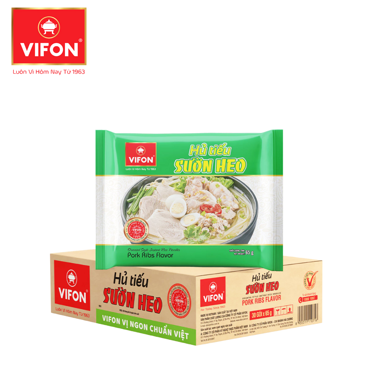 THÙNG 30 GÓI HỦ TIẾU SƯỜN HEO ORIENTAL STYLE INSTANT RICE NOODLES PORK RIBS FLAVOR VIFON 65 GRAM