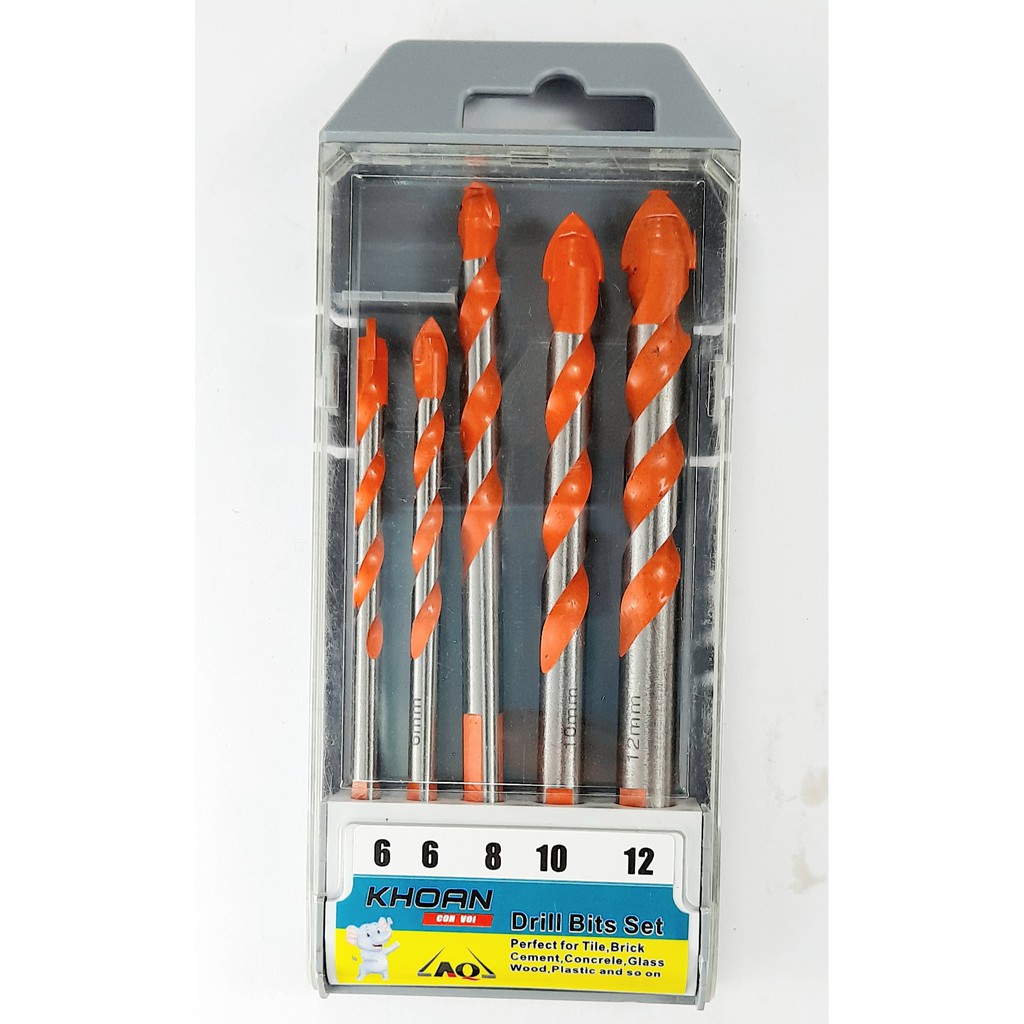Bộ mũi khoan đa năng, mũi khoan gạch men, khoan tường, ngói, bê tông, kính từ phi 6 đến 12 chuôi lục giác